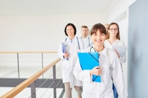 Group of medical professionals in a hallway